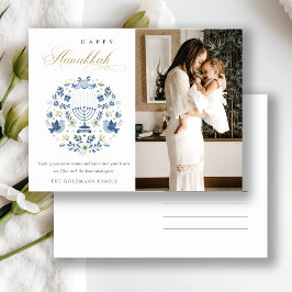Classy Navy Blue Lycklig Hanukkah 1 Photo Blommigt Helg Vykort