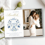 Classy Navy Blue Lycklig Hanukkah 1 Photo Blommigt Julkort<br><div class="desc">Om du behöver ytterligare anpassningar kan du kontakta mig på yellowfebstudio@gmail.com.</div>