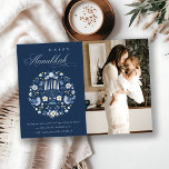 Classy Navy Blue Lycklig Hanukkah 1 Photo Blommigt Julkort<br><div class="desc">Om du behöver ytterligare anpassningar kan du kontakta mig på yellowfebstudio@gmail.com.</div>