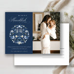 Classy Navy Blue Lycklig Hanukkah 1 Photo Blommigt Vykort<br><div class="desc">Om du behöver ytterligare anpassningar kan du kontakta mig på yellowfebstudio@gmail.com.</div>