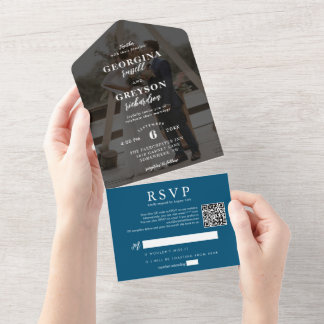 Classy Navy Blue OSA Photo QR Code Bröllop