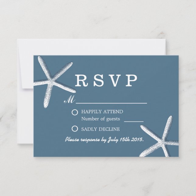 Classy Navy Blue Starfish Beach Wedding OSA Kort (Framsida)