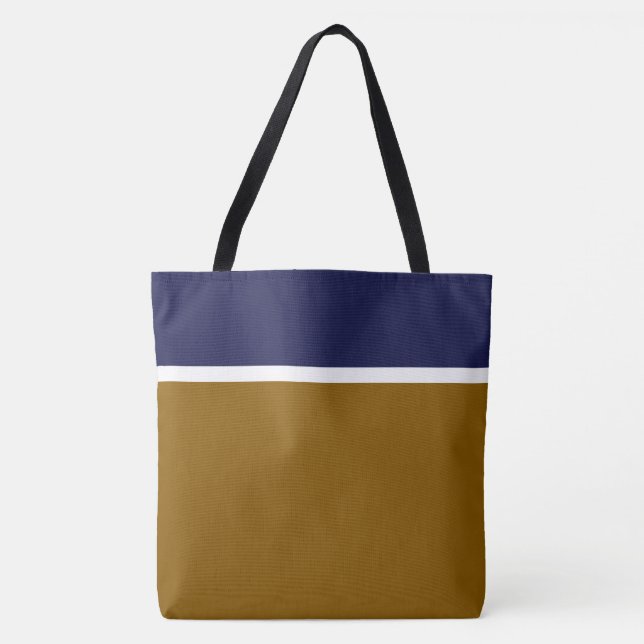 Classy Navy Blue White Rand on Warm Brown Tygkasse (Framsida)