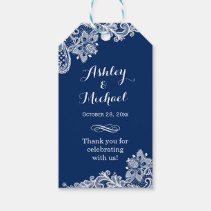 Classy Navy Blue White Snöre Bröllop Tack Presentetikett