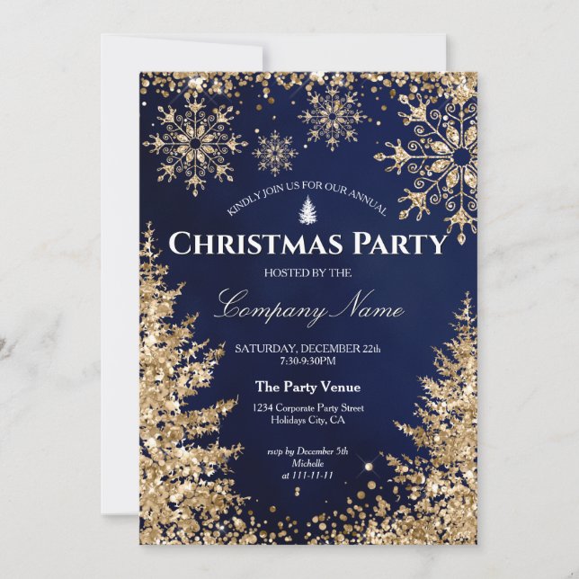Classy Navy Glitter Corporate God Party Guld Inbjudningar (Framsida)
