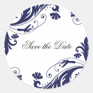 Classy Navy och White Wedding Stickers Runt Klistermärke