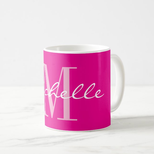 Classy neon pink name monogram coffee mug kaffemugg (Framsida höger)