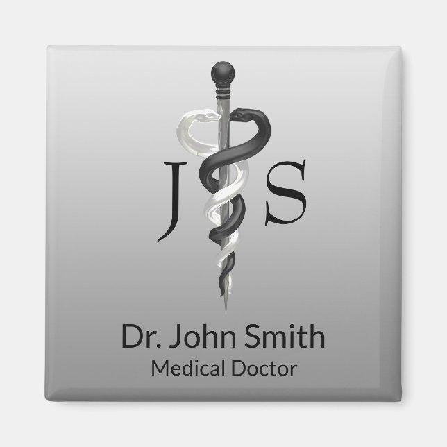 Classy Noble Asclepius Medical Elegant Black White Magnet (Framsidan)