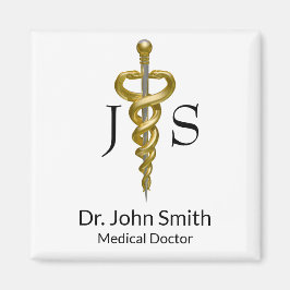 Classy Noble Asclepius Medical Elegant Guld Silver Magnet