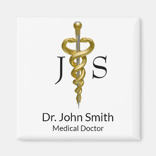 Classy Noble Asclepius Medical Elegant Guld Silver Magnet