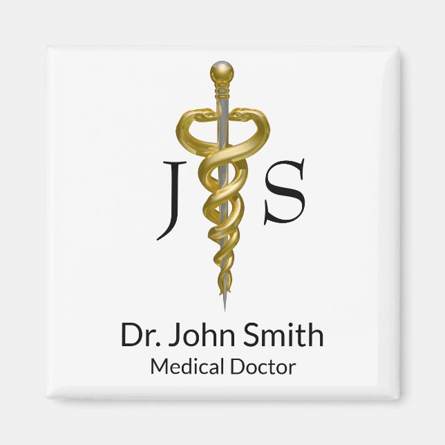 Classy Noble Asclepius Medical Elegant Guld Silver Magnet (Framsidan)