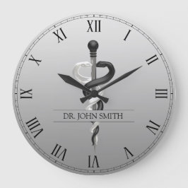 Classy Noble Medical Asclepius Elegant Black White Stor Klocka