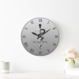Classy Noble Medical Asclepius Elegant Black White Stor Klocka