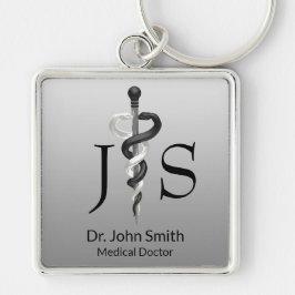 Classy Noble Medical Elegant Black White Asclepius Fyrkantig Silverfärgad Nyckelring