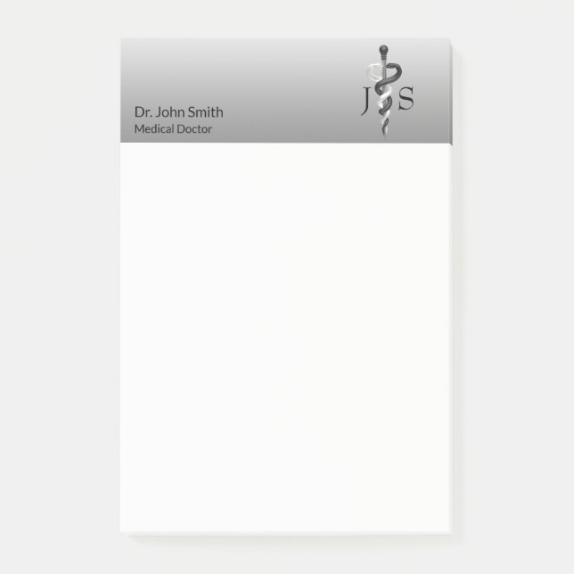 Classy Noble Medical Elegant Black White Asclepius Post-it Block (Framsida)