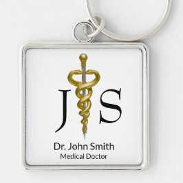 Classy Noble Medical Elegant Guld Silver Asclepius Fyrkantig Silverfärgad Nyckelring