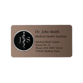 Classy Noble Rod of Asclepius Silver Medical Adressetikett
