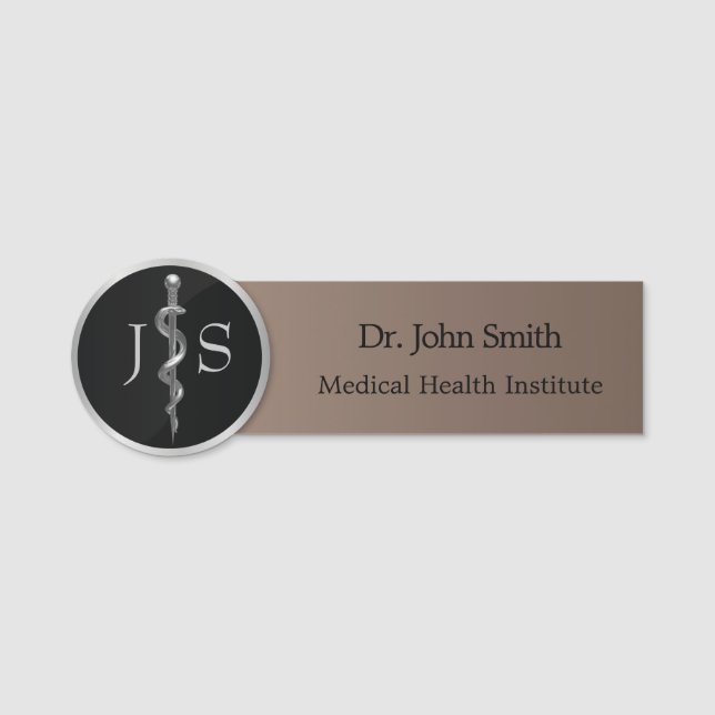 Classy Noble Silver Rod of Asclepius Medical Namnbricka (Framsida)