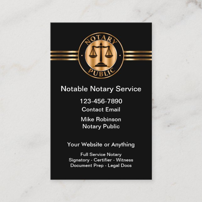 Classy Notary Public Services Visitkort (Framsida)