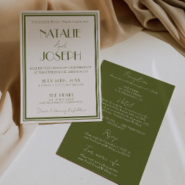 Classy Old Money Olive Green All In One Wedding Inbjudningar