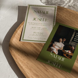 Classy Old Money Olive Green Luxury Photo Wedding Inbjudningar