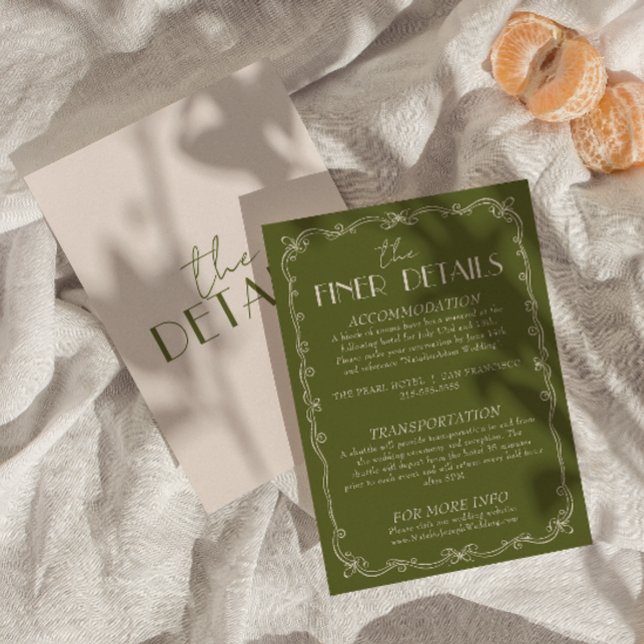 Classy Olive Green Ivory Old Money Wedding Details Tilläggskort (Skapare uppladdad)