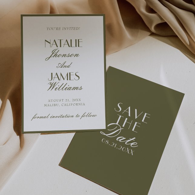 Classy Olive Green Old Money Classic Boho Wedding Spara Datumet (Skapare uppladdad)