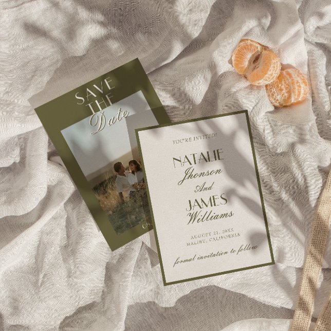 Classy Olive Green Old Money Classic Photo Wedding Spara Datumet (Skapare uppladdad)