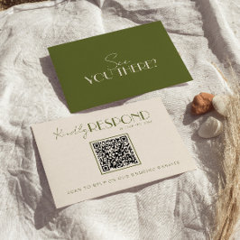 Classy Olive Green Old Money Fancy QR Code Wedding OSA Kort