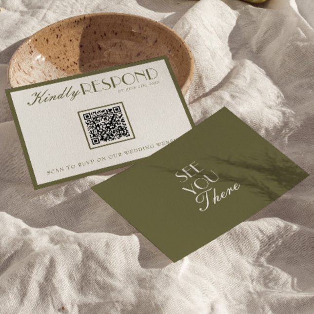 Classy Olive Green Old Money QR Fancy Code Wedding OSA Kort (Skapare uppladdad)