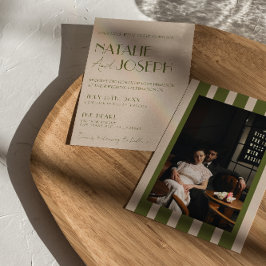 Classy Olive Green Old Money Retro Photo Wedding Inbjudningar