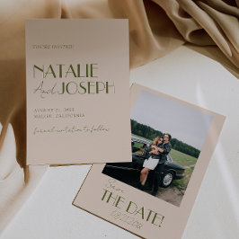 Classy Olive Green Old Money Retro Photo Wedding Spara Datumet