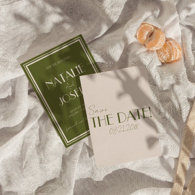 Classy Olive Green Old Money Whimsical Wedding Spara Datumet (Skapare uppladdad)