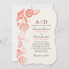 Classy Ombre Coral Flowers Bröllopsinbjudningar Inbjudningar