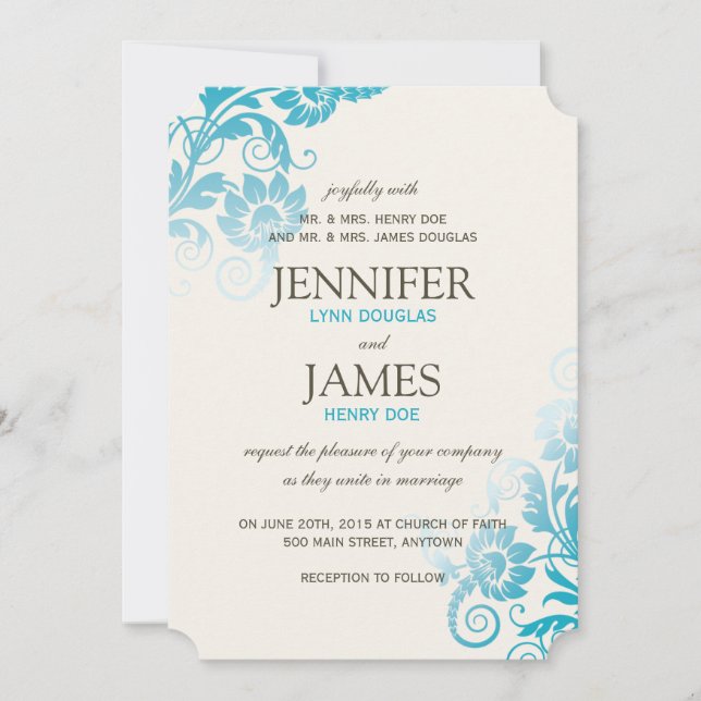 Classy Ombre Teal Wedding Inbjudningar (Framsida)