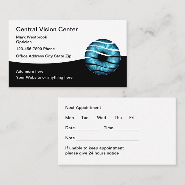 Classy Optician Ophthalmologist Appointment Cards Visitkort (Fram/baksida)