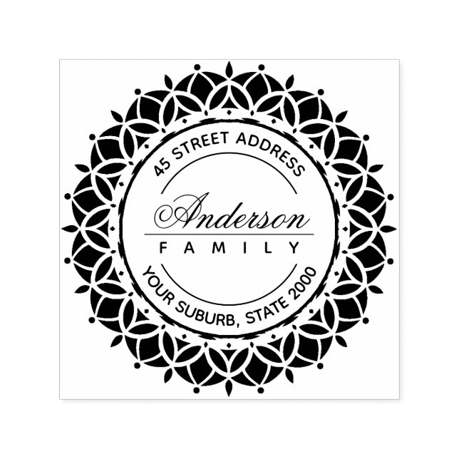 CLASSY ORNATE ANPASSNINGSBAR FAMILY NAMN RETURADRE SJÄLVFÄRGANDE STÄMPEL (Design)