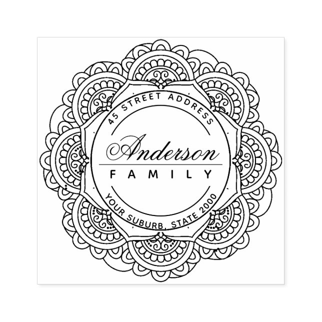 CLASSY ORNATE ANPASSNINGSBAR FAMILY NAMN RETURADRE STÄMPEL (Tryck)