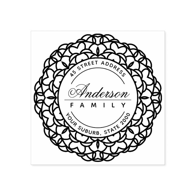 CLASSY ORNATE ANPASSNINGSBAR FAMILY NAMN RETURADRE STÄMPEL (Tryck)