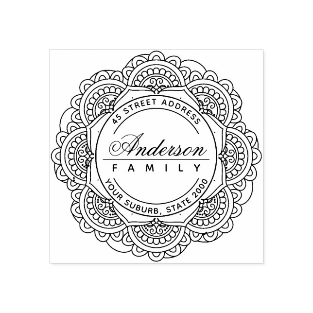 CLASSY ORNATE ANPASSNINGSBAR FAMILY NAMN RETURADRE STÄMPEL (Tryck)