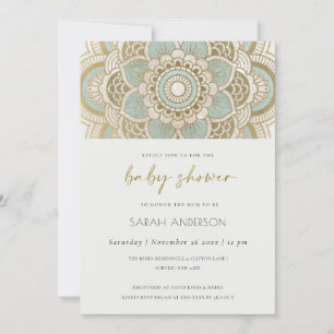 Classy Ornate Guld Teal Mandala Baby Shower Inbjud Tack Kort