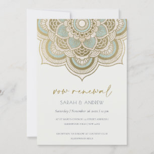 Classy Ornate Guld Teal Mandala Vow Renewal Inbjud Tack Kort