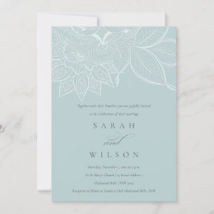 Classy Ornate Paisley Dusky Blue Wedding bjudande Tack Kort