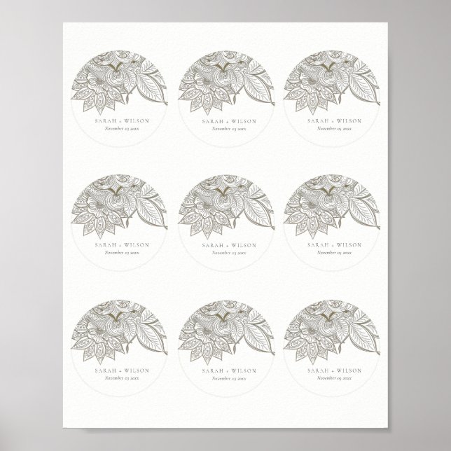 Classy Ornate Paisley Ivory Guld Bröllop Märkre Poster (Framsidan)