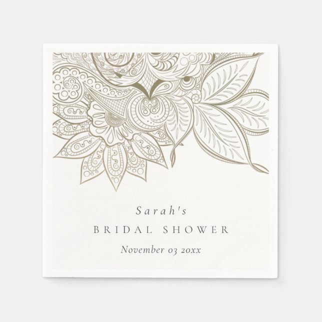 Classy Ornate Paisley Ivory Guld Möhippa Pappersservett (Framsidan)