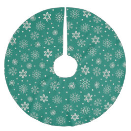 Classy Ornate Snöflingor på Teal Grönt Julgransmatta Borstad Polyester