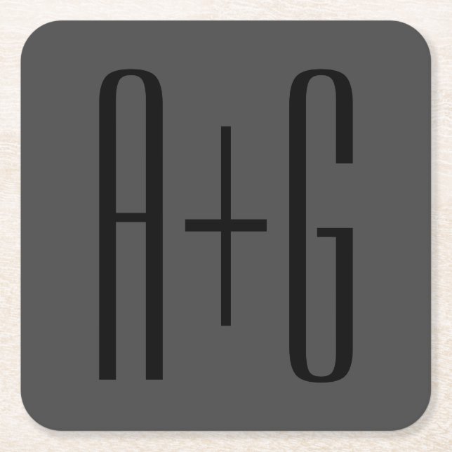 Classy Par Initialer | Svart och Grått Underlägg Papper Kvadrat (Framsidan)