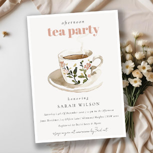 Classy Pastel Blommigt Tea Kopp Aeftermiddag Tea P Inbjudningar