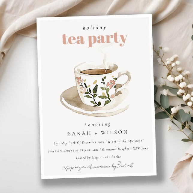 Classy Pastel Blommigt Tea Kopp Helgdag Tea Party Inbjudningar (Skapare uppladdad)