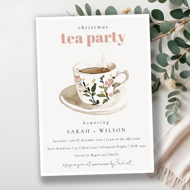 Classy Pastel Blommigt Tea Kopp julte Tea Party Inbjudningar (Skapare uppladdad)